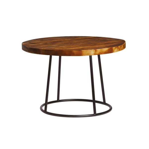 Max Coffee Table – Clear Lacquered Base – Rustic Solid Wood Top 750Dia