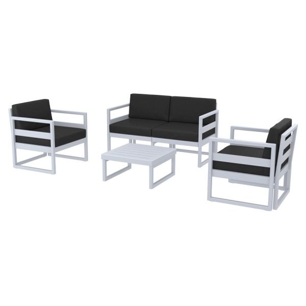 Mykonos Lounge Set – Silver Grey – With Black  Cushions
