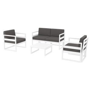 Mykonos Lounge Set – White – With Dark Grey Cushions
