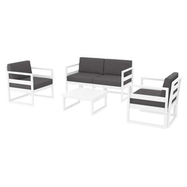 Mykonos Lounge Set – White – With Dark Grey Cushions