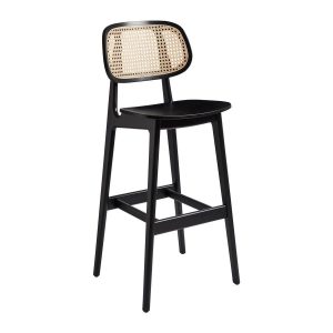 Relish Bar Stool –  Satin Black – Natural Rattan Back