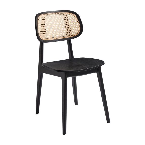 Relish Side Chair –  Satin Black – Natural Rattan Back