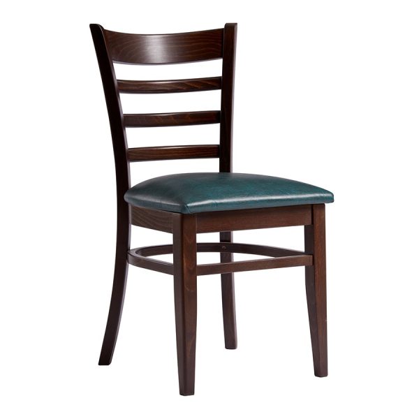 Sheldon Sidechair – Medium Brown – Upholstered in Vintage Teal