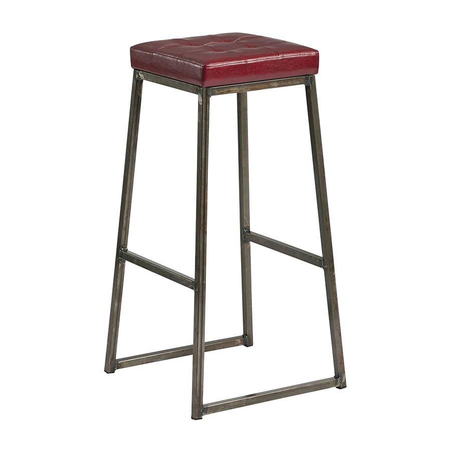 Style Stool – Clear Lacquered metal frame – Vintage Red Seat