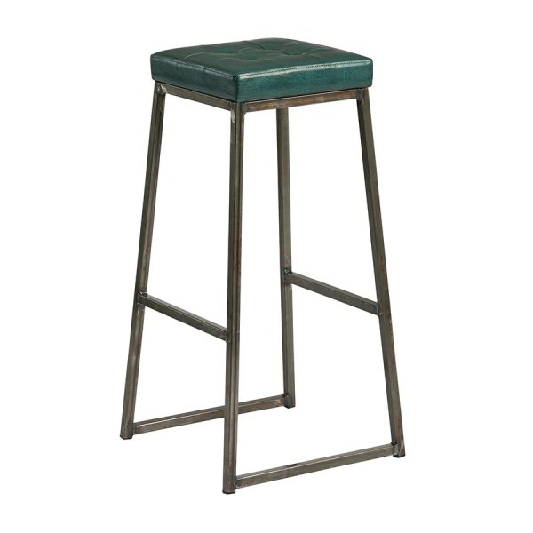 Style Stool – Clear Lacquered metal frame – Vintage Teal Seat
