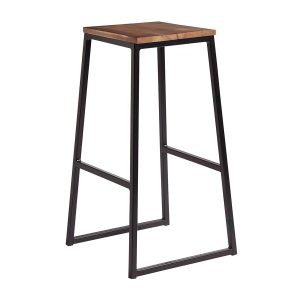 Style Stool – Matt Black metal frame – Rustic Wooden Seat