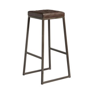 Style High Stool – Clear Lacquered metal frame – Vintage Brown Seat Pad