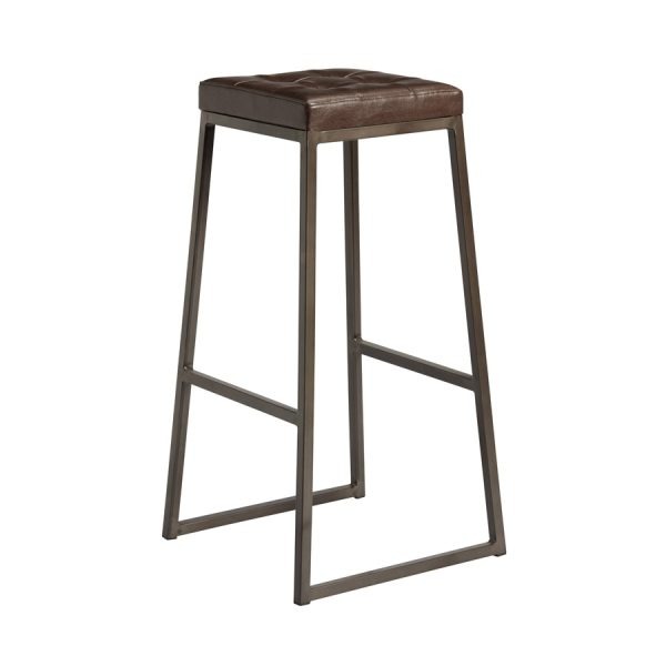 Style High Stool – Clear Lacquered metal frame – Vintage Brown Seat Pad