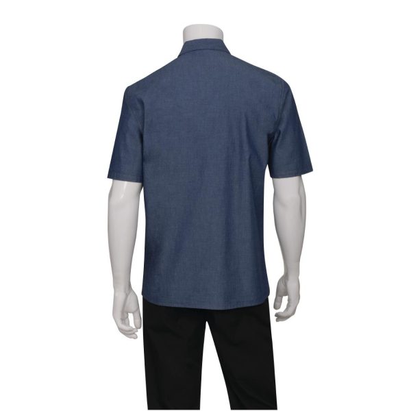 Chef Works Detroit Unisex Denim Shirt Short Sleeve Blue XL