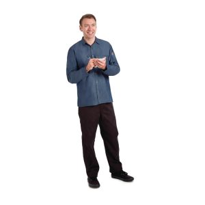 Chef Works Urban Detroit Long Sleeve Denim Shirt Blue L