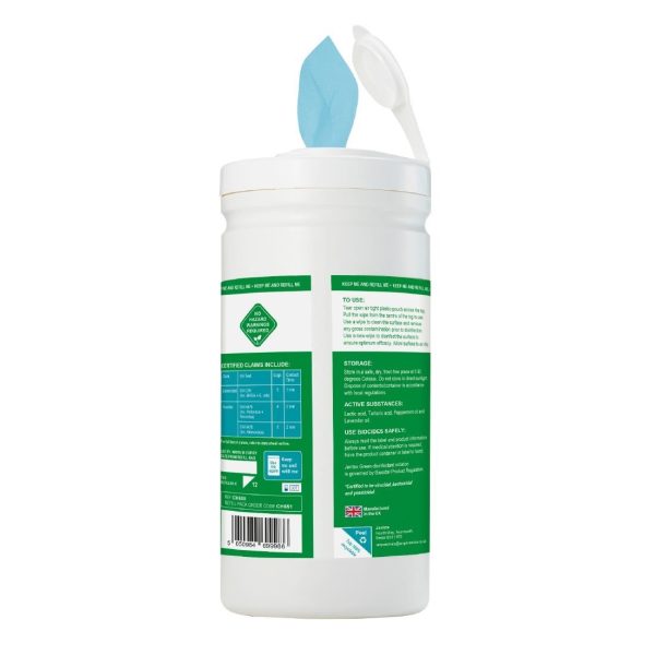 Jantex Green RTU Surface Sanitiser Wipes Starter Tub 200mm (Pack of 200)