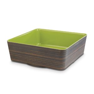 APS+ Melamine Square Bowl Oak and Green 4 Ltr