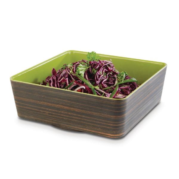 APS+ Melamine Square Bowl Oak and Green 4 Ltr