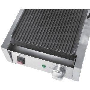 Power: 1.5kW. Single grill. Ribbed upper & lower plates