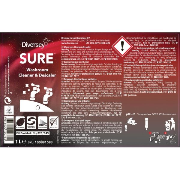 SURE Washroom Cleaner and Descaler Concentrate 1Ltr