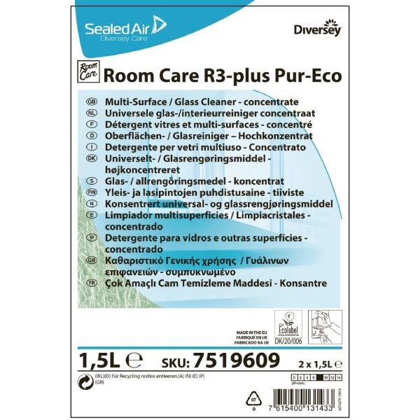 Room Care R3-plus Pur-Eco Glass and Multi-Surface Cleaner Concentrate 1.5Ltr