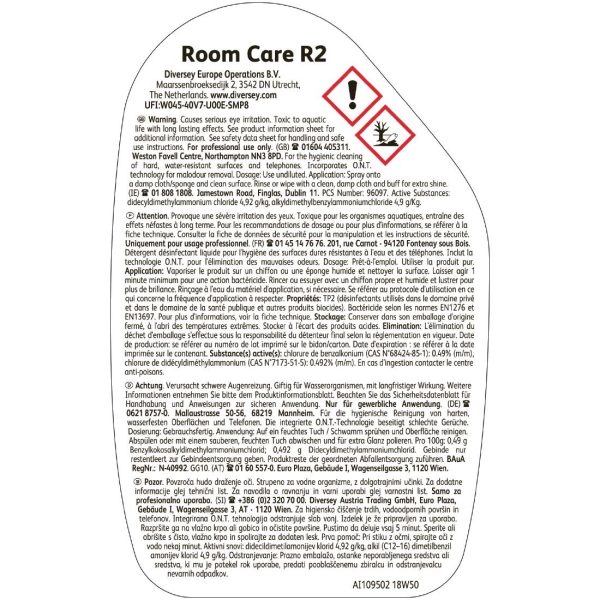 Room Care R2 Hard Surface Cleaner and Disinfectant Ready To Use 750ml