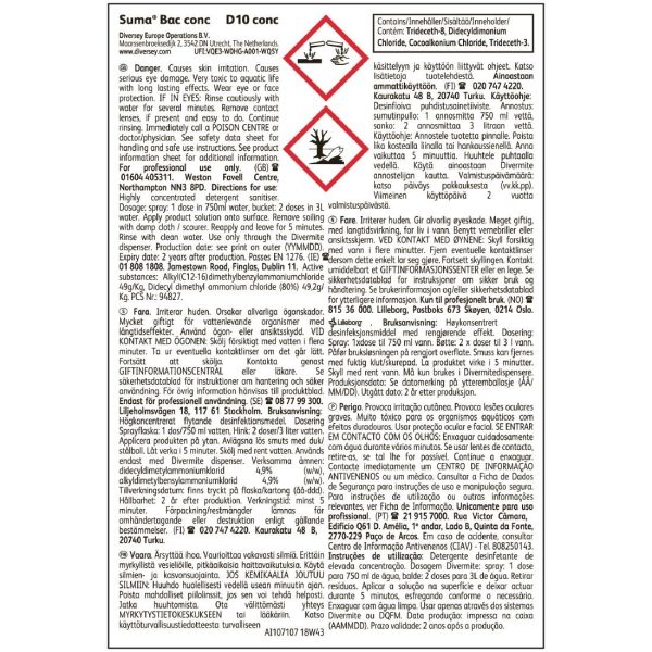 Suma Bac D10 Cleaner and Disinfectant Super Concentrate 1.5Ltr