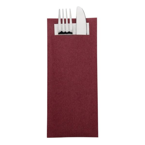 Europochette Burgundy Cutlery Pouch with White Napkin (Pack of 500)