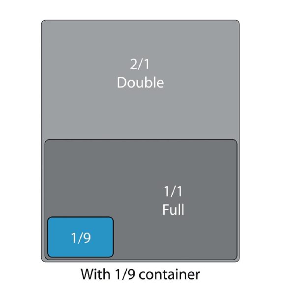 Capacity: 800ml. GN 1/9. Ninth Size. Depth: 100mm