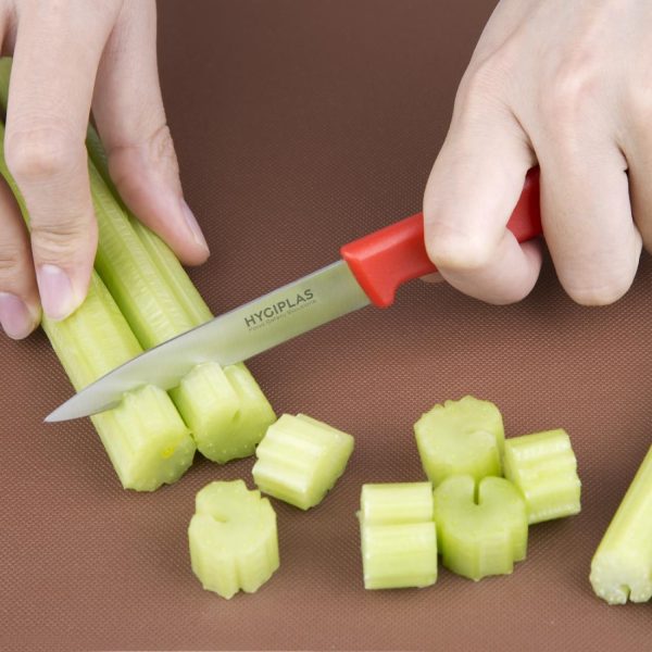 Blade length: 3". Weight: 20g. Red for raw meat