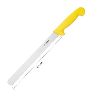 Blade length: 10". Weight: 110g. Yellow for cooked meats