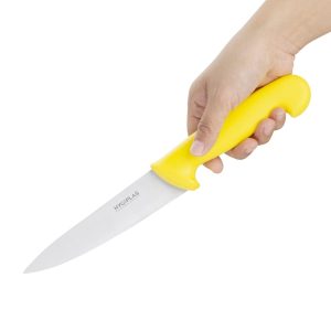 Blade length: 6.5". Weight: 120g. Yellow for cooked meats