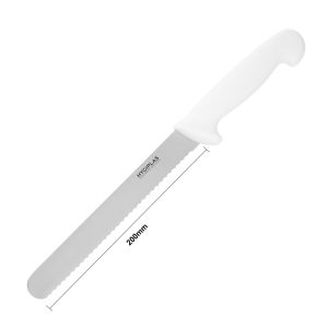 Blade length: 8". Weight: 100g. White for dairy and bakery