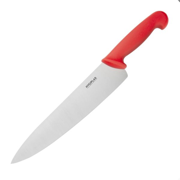 Blade length: 10". Weight: 200g. Red for raw meats