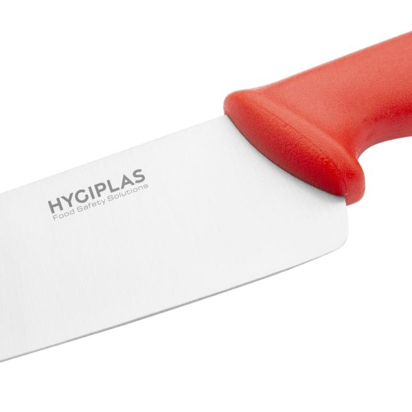 Blade length: 10". Weight: 200g. Red for raw meats