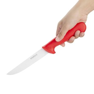 Blade length: 6". Weight: 110g. Red for raw meats