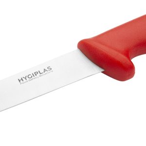 Blade length: 6". Weight: 110g. Red for raw meats