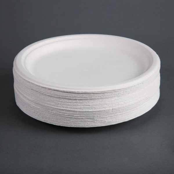260(Ø)mm | 10 1/4". Pack Quantity: 50Fiesta Green compostable products, working towards a greener food to go solution for businesses and consumers. Made from recycled, waste sugarcane they are fully compostable. They emit less carbon during production and will commercially compost in 12 weeks. Ideal for take away businesses, festivals, food markets, mobile caterers or home consumers who have large gatherings.