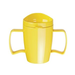 Kristallon Heritage Double-Handled Mugs with Lids Yellow 300ml (Pack of 4)