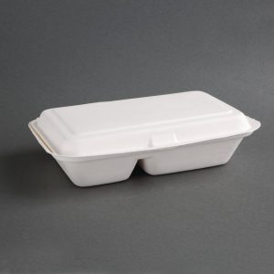 Fiesta Green Compostable Bagasse Two-Compartment Hinged Food Containers 253mm (Pack of 200)