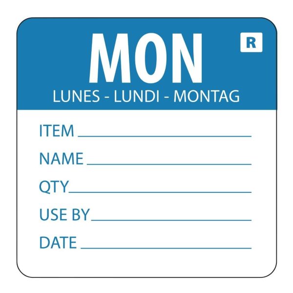 Monday - Blue. 2" labels