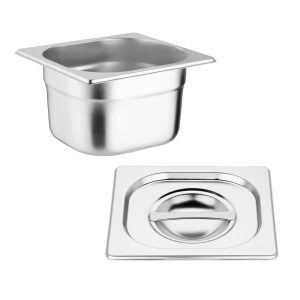 4 x GN 1/6. Sixth Size. 4 x K991 and lids. 100mm deep. For use with wire stand (CC051)