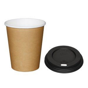 Fiesta Brown 225ml Hot Cups and Black Lids (Pack of 1000)