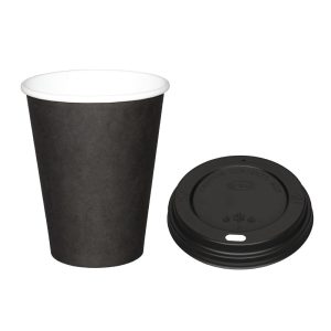 Fiesta Black 340ml Hot Cups and Black Lids (Pack of 1000)