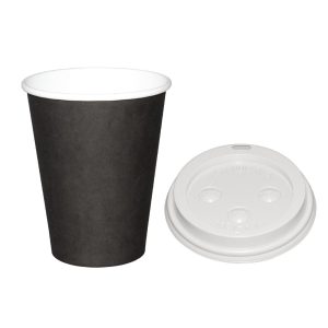 Fiesta Black 340ml Hot Cups and White Lids (Pack of 1000)