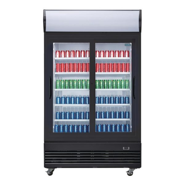 Polar G-Series Upright Sliding Door Display Cooler with Light Box 950Ltr Black