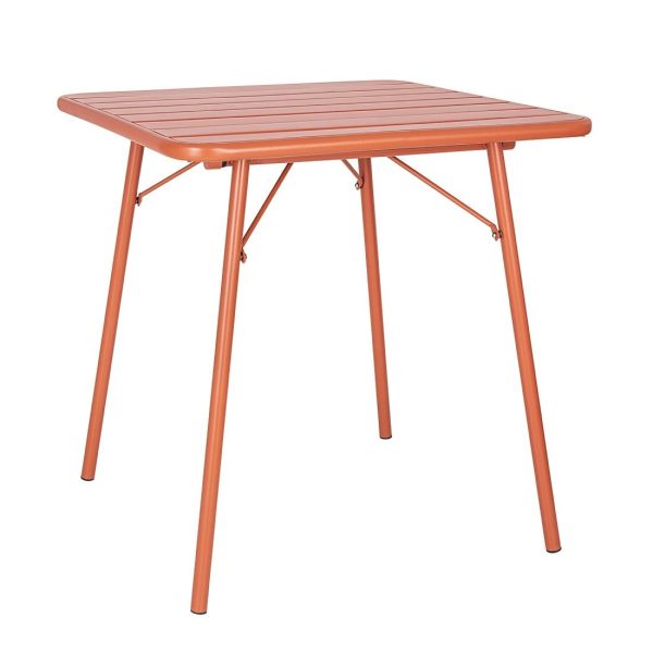 Bolero Terracotta Square Slatted Steel Table – 700mm