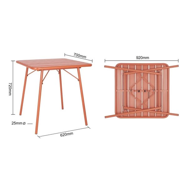 Bolero Terracotta Square Slatted Steel Table – 700mm
