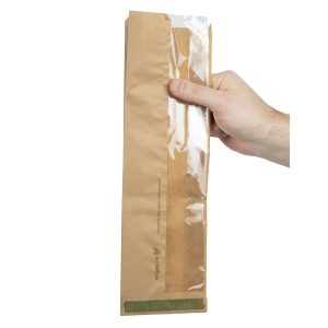 Vegware Compostable Kraft Baguette Bags With PLA Window (Pack of 1000)