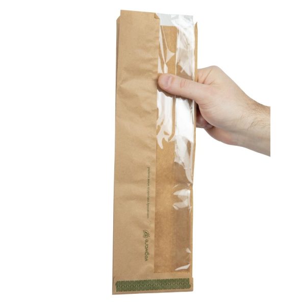 Vegware Compostable Kraft Baguette Bags With PLA Window (Pack of 1000)
