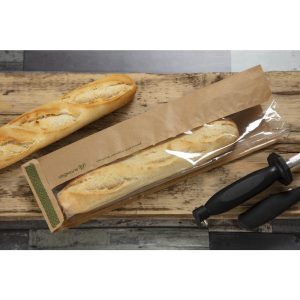 Vegware Compostable Kraft Baguette Bags With PLA Window (Pack of 1000)