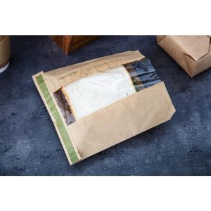 Vegware Compostable Kraft Sandwich Bags with NatureFlex Window Small (Pack of 1000)