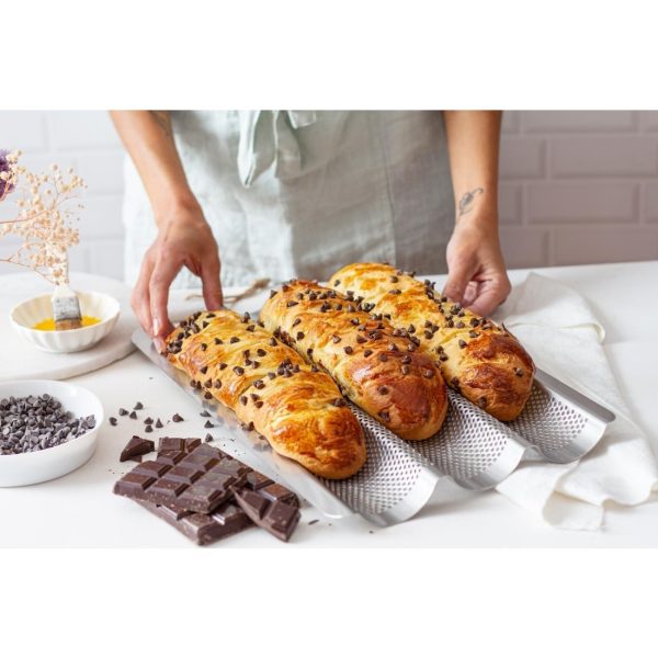 De Buyer Perforated Baguette Baking Tray Stainless Steel 245x400mm (Pack 3)