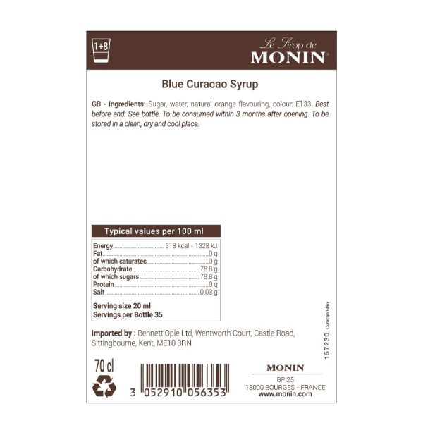 Monin Premium Blue Curacao Syrup 700ml