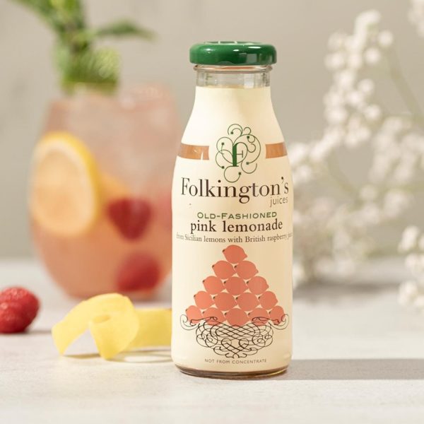 Folkington’s Juices Pink Lemonade Glass Bottle 250ml (Pack of 12)